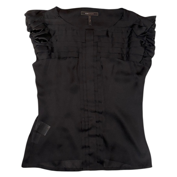 Women’s Black Ruffled Sleeveless Blouse Top ~ Size S - Picture 2 of 9